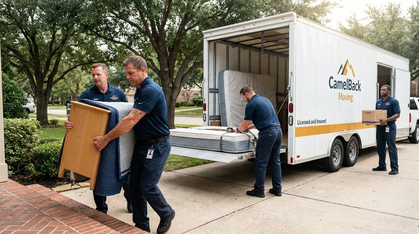 Crew loading residential truck for cross-state move from Guntersville, AL