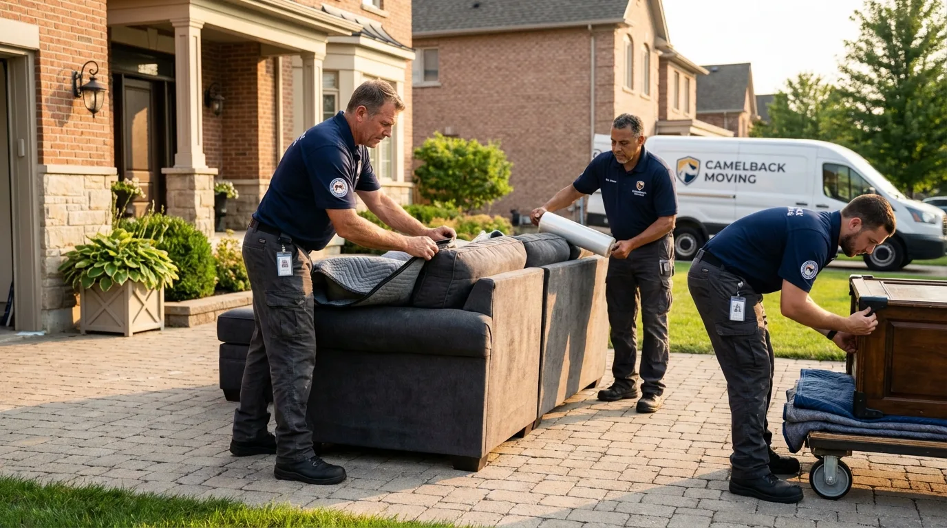 Large estate moving crew wrapping furniture in Guntersville, AL