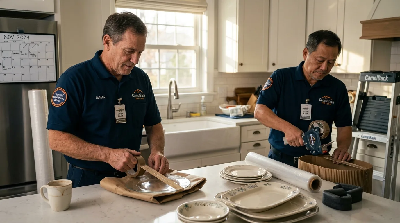 Professional crew packing kitchen dishware in Guntersville, AL